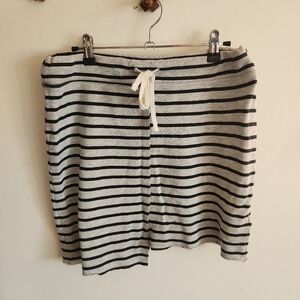 Sundry Black Gray Striped Knit Mini Skirt Assymetrical Cotton Drawstring Small
